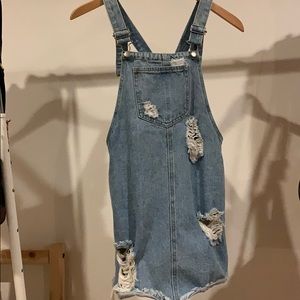 Distressed jean mini dress